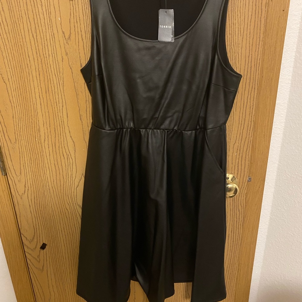 Torrid faux leather black skater dress 1x NWT